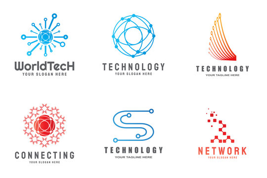 Future digital technology logo template, network, internet, connection, brainstorming, ideas, line art style icons. vector illustration elements
