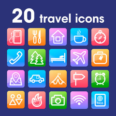 Traveling and transport flat icons