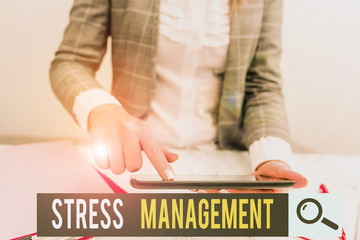 Conceptual hand writing showing Stress Management. Concept meaning method of limiting stress and...