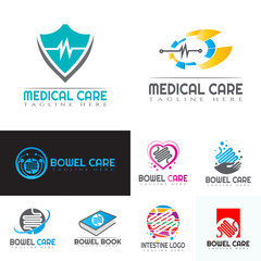 Fototapeta premium Collection of medical and health logos for clinics, icons of human organs, heart, intestines, lungs, kidneys, vector elements