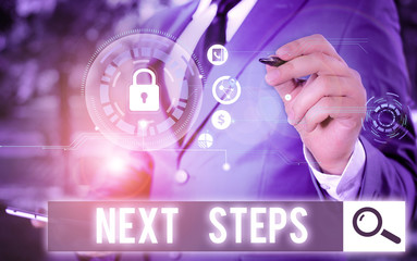 Conceptual hand writing showing Next Steps. Concept meaning something you do or plan after you ve...