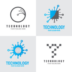 Future digital technology logo template, network, internet, connection, brainstorming ideas, vector art line design, illustration elements