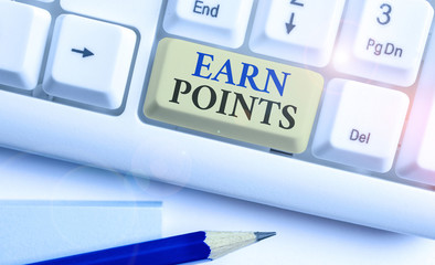 Conceptual hand writing showing Earn Points. Concept meaning to get praise or approval for...