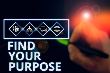 Conceptual hand writing showing Find Your Purpose question. Concept meaning reason for something is...