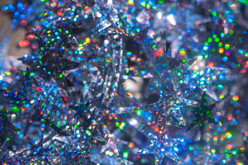 Blue Christmas – New Year decoration abstract background with ornamental stars, shiny glitters...