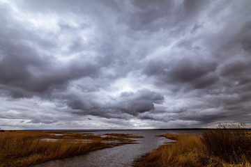 cloudy sky over Lake Ladoga, Leningrad region, Russia