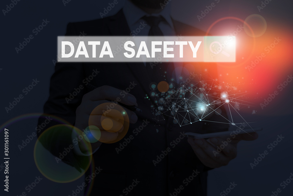 Poster handwriting text writing data safety. conceptual photo concerns protecting data against loss by ensu