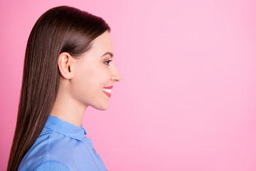 Profile photo of amazing business lady looking empty space glad to see colleagues after vacation...