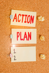 Handwriting text writing Action Plan. Conceptual photo detailed plan outlining actions needed to...