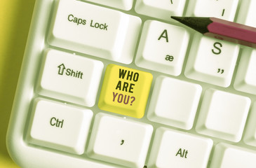 Conceptual hand writing showing Who Are Youquestion. Concept meaning someone asking your...