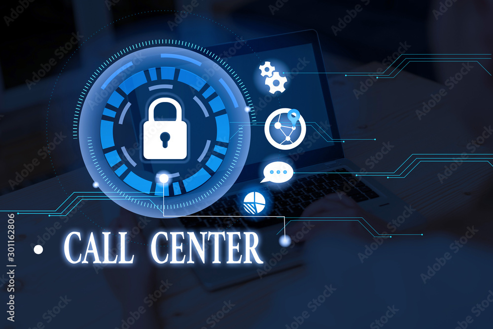 Poster conceptual hand writing showing call center. concept meaning an office in which large numbers of tel