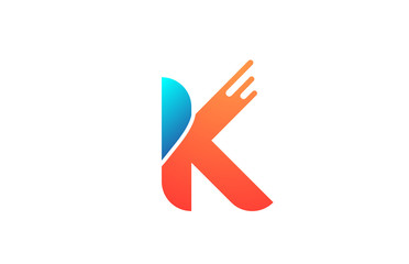 letter K in orange blue alphabet color for company icon logo design