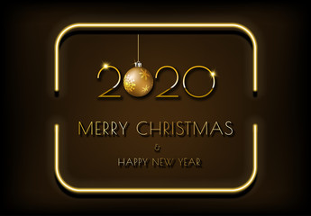 Dark brown background and golden text in bright glowing neon frame