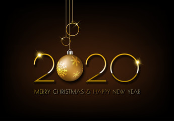 Merry Christmas, Gold 2020 design on dark brown background