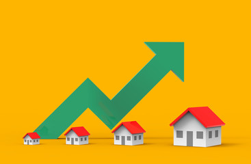 Real estate business growth with green graph. 3D Illustration.
