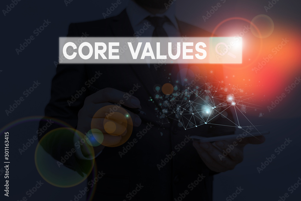 Poster handwriting text writing core values. conceptual photo the fundamental beliefs or principle of a dem