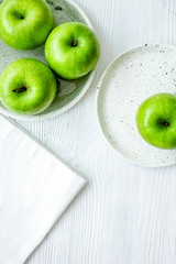 green apples for healthy dessert on white background top view mockup