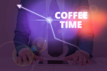 Writing note showing Coffee Time. Business concept for a short period of time in which you stop...