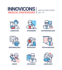 Medical professions line design style icons set