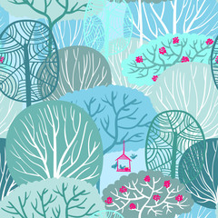 Seamless Pattern Of Winter Forest.