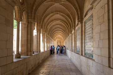 The inner passage of Monastery Carmel Pater Noster located on Mount Eleon - Mount of Olives in East Jerusalem in Israel