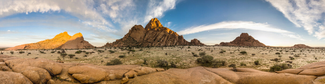 Panorama of Spitzkoppe rock formations in Namibia
