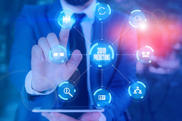 Word writing text 2019 Predictions. Business photo showcasing statement about what you think will happen in 2019 Picture photo system network scheme modern technology smart device