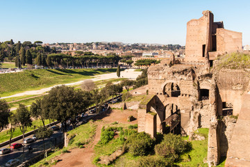 Fototapeta na wymiar Ruins of Palatine hills in Rome, Italy