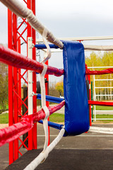 Boxing ring outdoors. Boxing lessons. Healthy lifestyle.