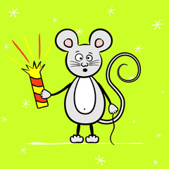 Cute funny mousy, a symbol of 2020 year for your postcard or poster.  Vector illustration. Hand drawn mouse