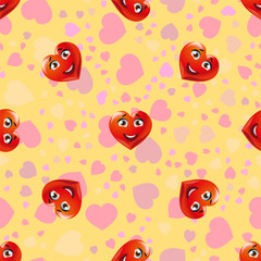 Fototapeta premium Seamless background with cartoon cute emoji hearts