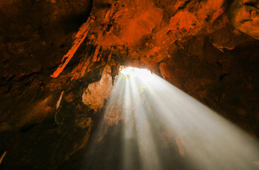 Light penetrates through the cave in the morning