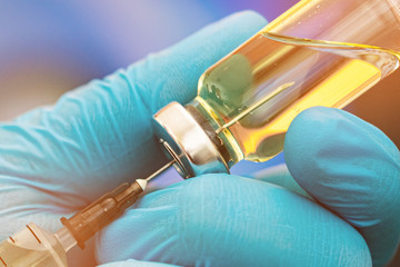 Vaccine. Medical procedure.  The medicine is in the syringe. Vaccination. Subcutaneous injection