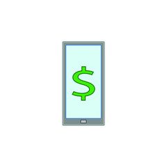 vector icon with smart phone ticket with money 