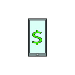 vector icon with smart phone ticket with money 