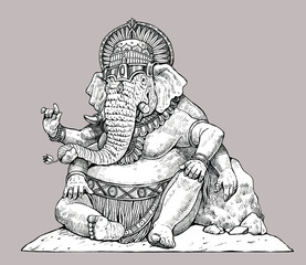 Ganesha - indian god. Half human half elephant. Fantasy iluustartion.