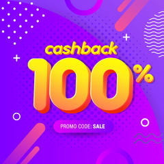 modern Banner design template with 100% cashback offer. Vector illustration for promotion discount sale advertising