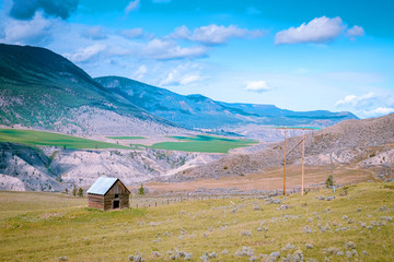 wooden cabin in the woods of British Colombia Canada, wooden cottage in the forest