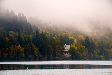 Early foggy morning on the Bled lake