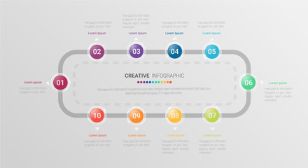 Timeline Infographics Template, Vector infographics timeline design template with 10 label, Vector. can be used for workflow layout, diagram, number step up options.