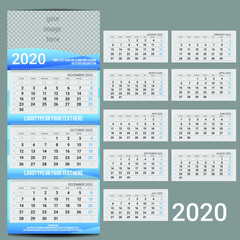 Vector calendar 2020- Planner for three month includes space for yur photo and text