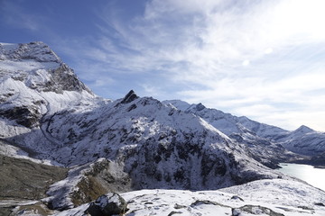 beautiful sunny day in the alps with view to a glacier