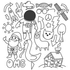 Set of various doodle black and white