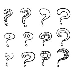 Set of hand drawn question marks. with cartoon line art style vector illustration