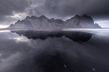 View to the Vestrahorn mountain from the Stokksnes beach, Iceland.