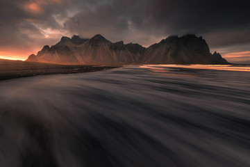 View to the Vestrahorn mountain from the Stokksnes beach, Iceland.