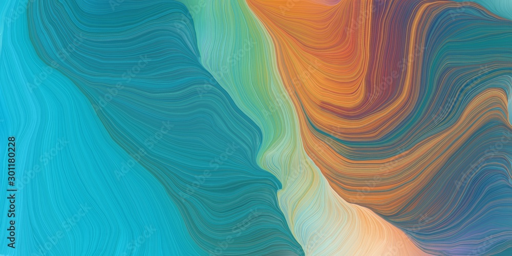 Poster curved lines background or backdrop with teal blue, peru and dark turquoise colors. good as graphic 