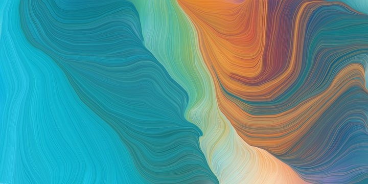 curved lines background or backdrop with teal blue, peru and dark turquoise colors. good as graphic element