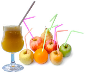 glass of fresh juice and fruits