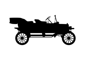 Vintage car. Silhouette of an old touring car. Side view. Flat vector.